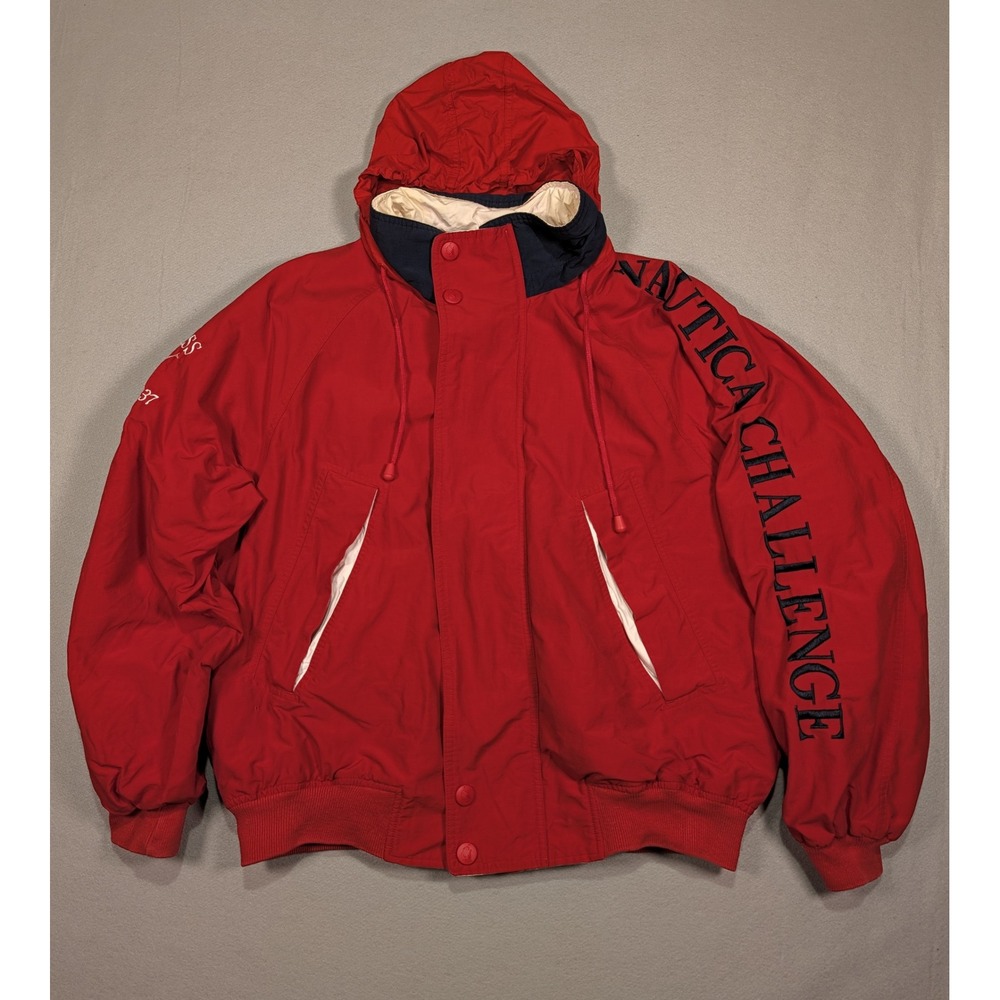 Nautica Challenge Vintage 90s Sailing Jacket Red Blue XL Embroidered Sleeve